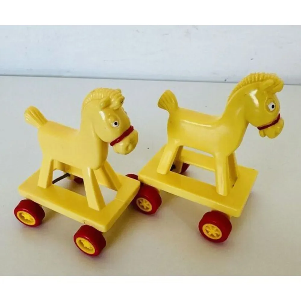Lot of 2 McDonald's Happy Meal Toy Vintage‎ 1986 Yellow Horse on Wheels